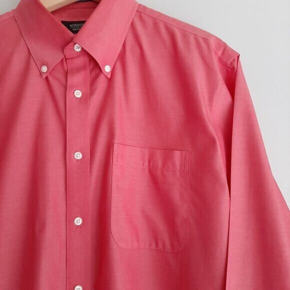 NORDSTROM 100% Cotton Traditional Fit Button Down Shirt Pink Men's Sz 16 / 34 - Picture 5 of 11